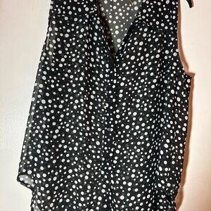 Pinc 1X Black and White Polka Dot Sleeveless Blouse